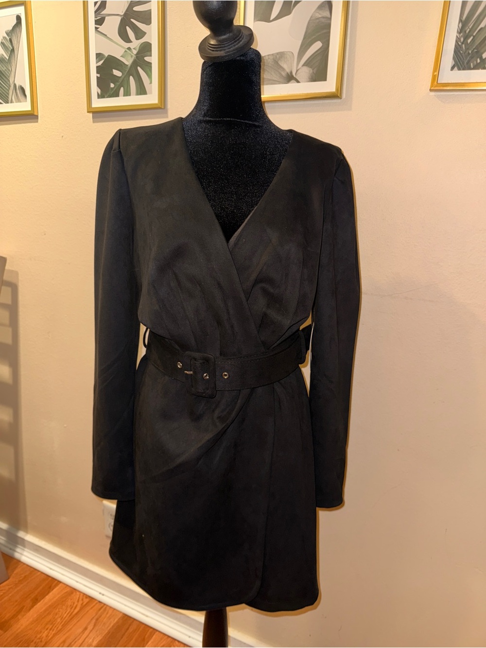 Jason Wu Black Faux-Suede Wrap Mini Dress with Belt
